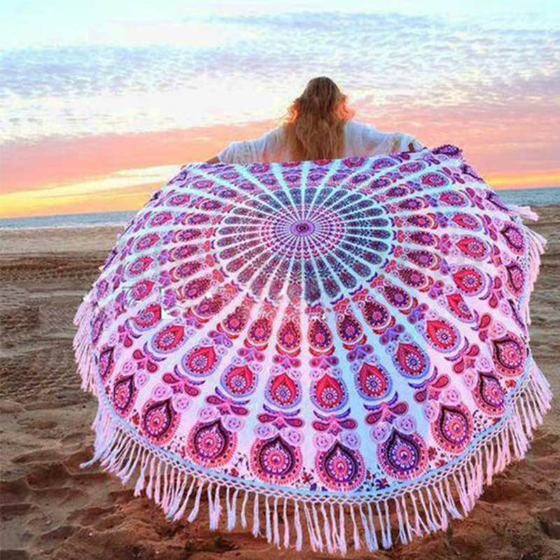 Large Round Microfiber Mandala Beach Towel Blanket, Soft and Absorbent, Fast Dry Without Sand Beach Towel