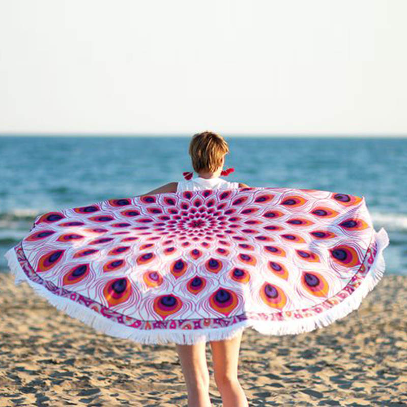 Large Round Microfiber Mandala Beach Towel Blanket, Soft and Absorbent, Fast Dry Without Sand Beach Towel