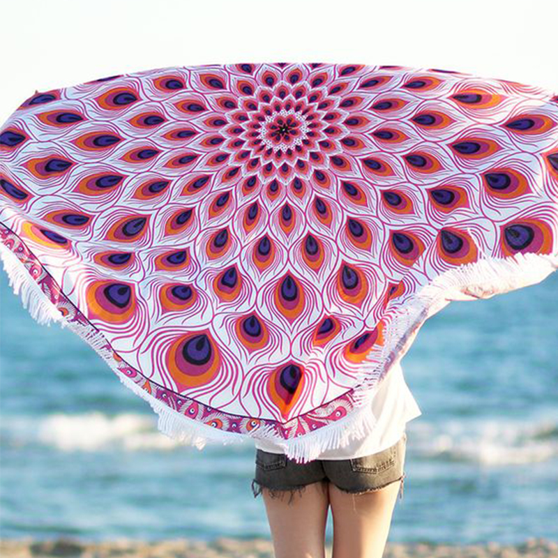 Large Round Microfiber Mandala Beach Towel Blanket, Soft and Absorbent, Fast Dry Without Sand Beach Towel