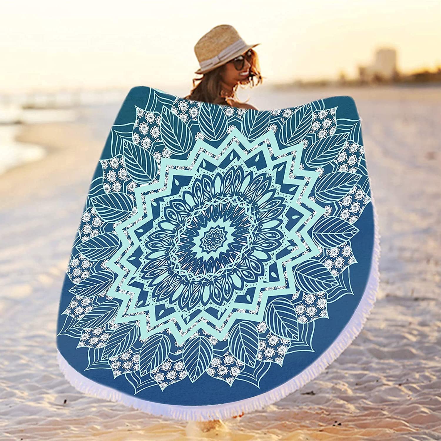 Wholesale Hot Selling High Quality Fashion Eco Friendly Recycled Sand Free Circle Round Beach Towel with Logo Accept Custom