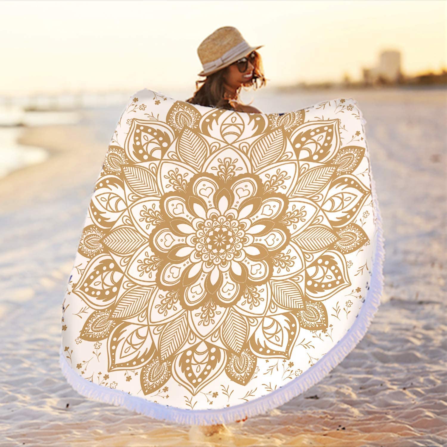 Wholesale Custom Printing 100 Cotton Micro Fiber Round Beach Towel with Tassel Fringe