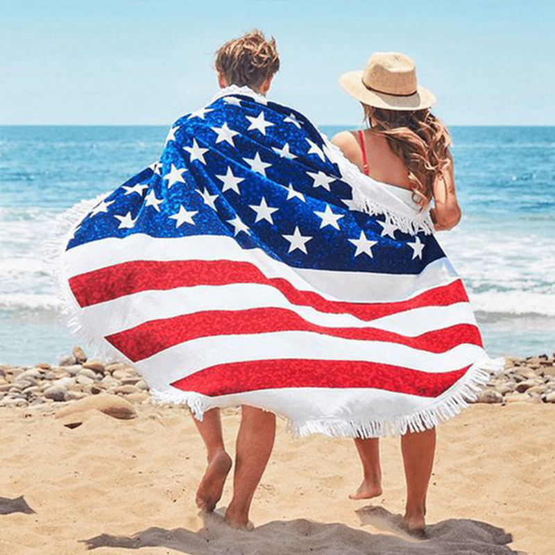 Hot Sale Nation Flag digital printing tassel beach towel supply sunscreen shawl multi-purpose mat