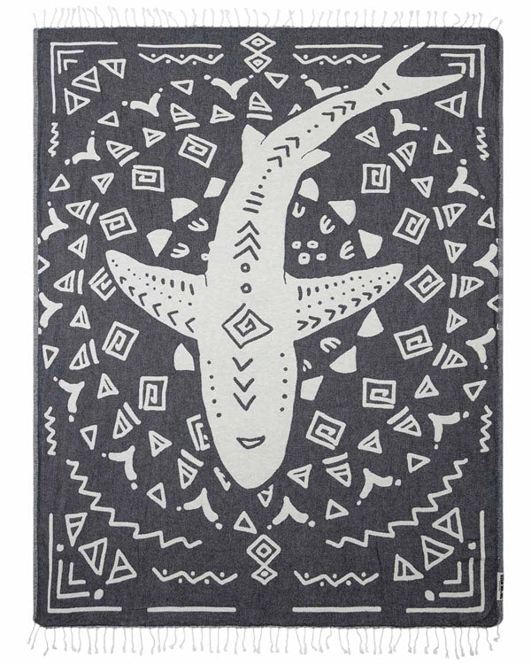 Turkish Style Boho Shark Cotton Beach Towel with Tassel