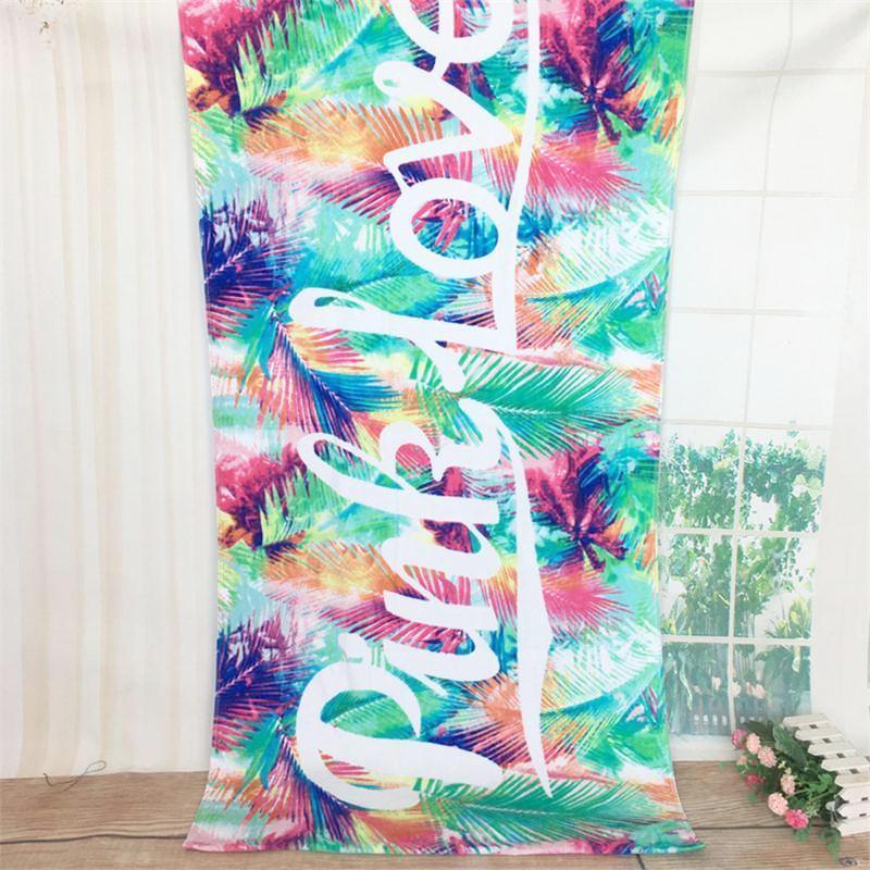 Pink Multi-Color Palm Leaf Print Beach Towel