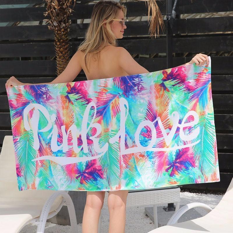 Pink Multi-Color Palm Leaf Print Beach Towel