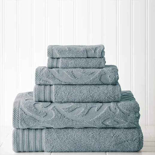 6-Piece Sterling Blue Cotton Bath Towel