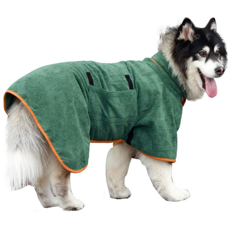 Dog Drying Coat Bathrobe Towel, Microfibre Material Fast Drying Super Absorbent Dog Bath Robe, Pet Quick Drying Moisture Absorbing with Adjustable Collar and Waist