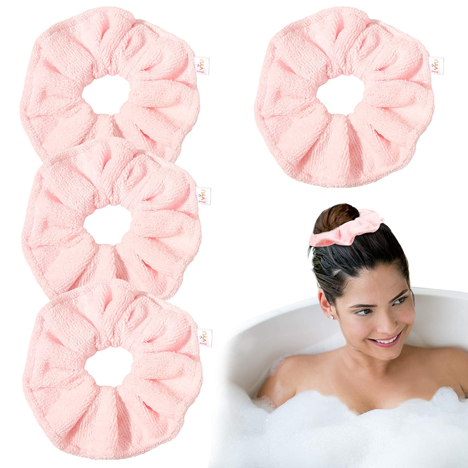 Microfiber Hair Drying Towels Scrunchies - Large Cute Jumbo Buns Fiber Wrap Anti Frizz for Curly Hair Super Heatless for Bed Shower Absorbent Hair Ties for Girls Scrunchy Gift for Women Friends Pink