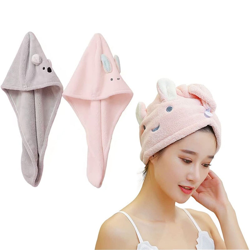 Microfiber Hair Towels Super Absorbent Hair Drying Towel Turban for Women and Girls Quick Magic Hair Dry Hat Hair Towel Wrap Bathing Wrapped Cap 2 Packs (Pink+Grey)